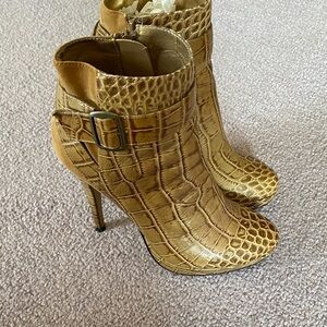 Charles David Croc-Embossed Gold High-Heel Ankle Boots